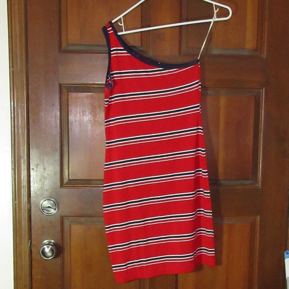 One Shoulder Red Striped Dress STREET CODE